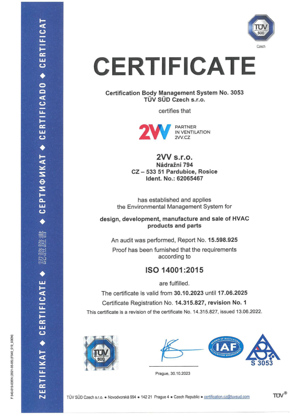 Certificate ISO 14001